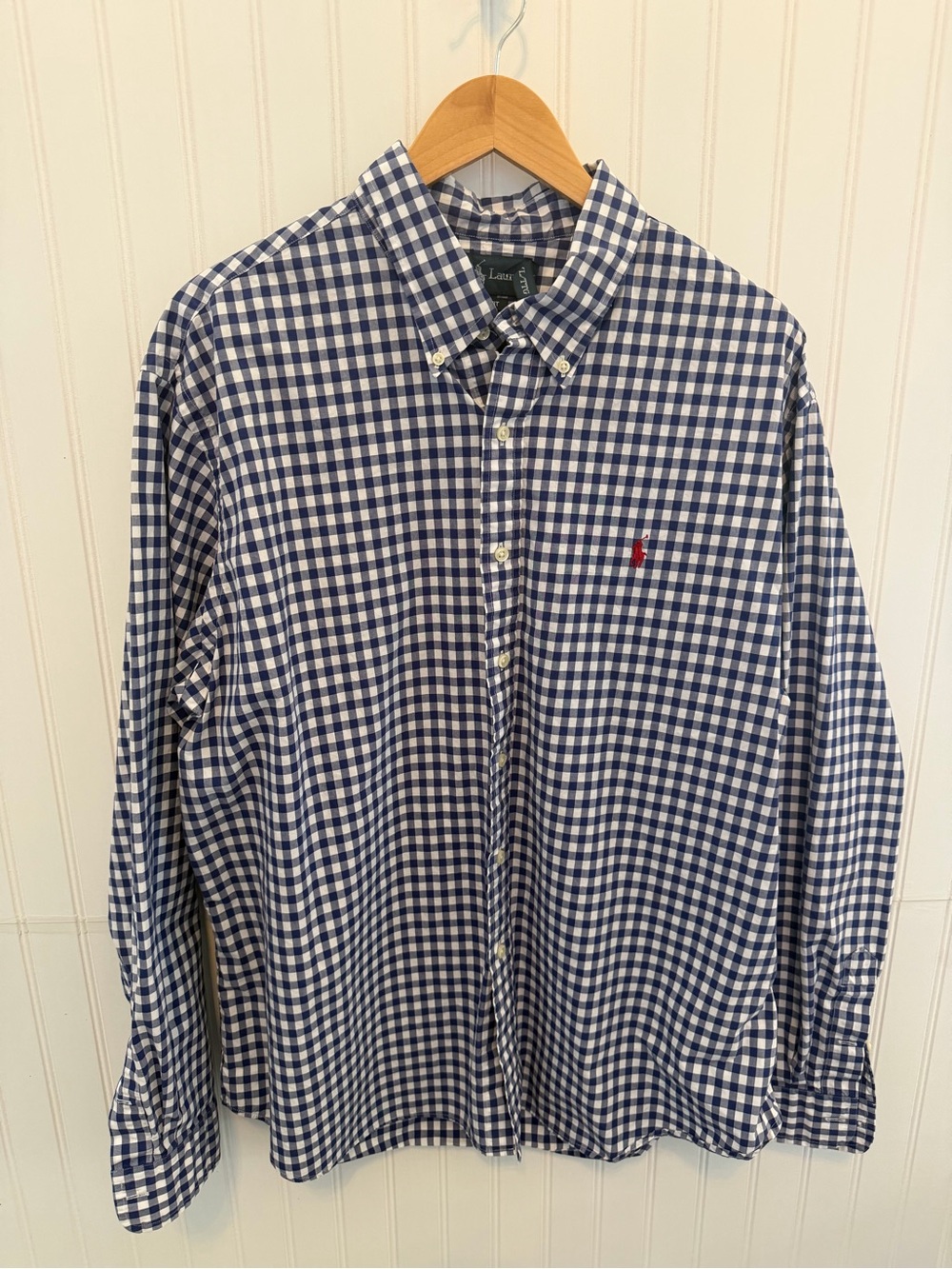 Ralph Lauren Men’s Blue Check Button-Down Shirt with Red Pony Size XXL